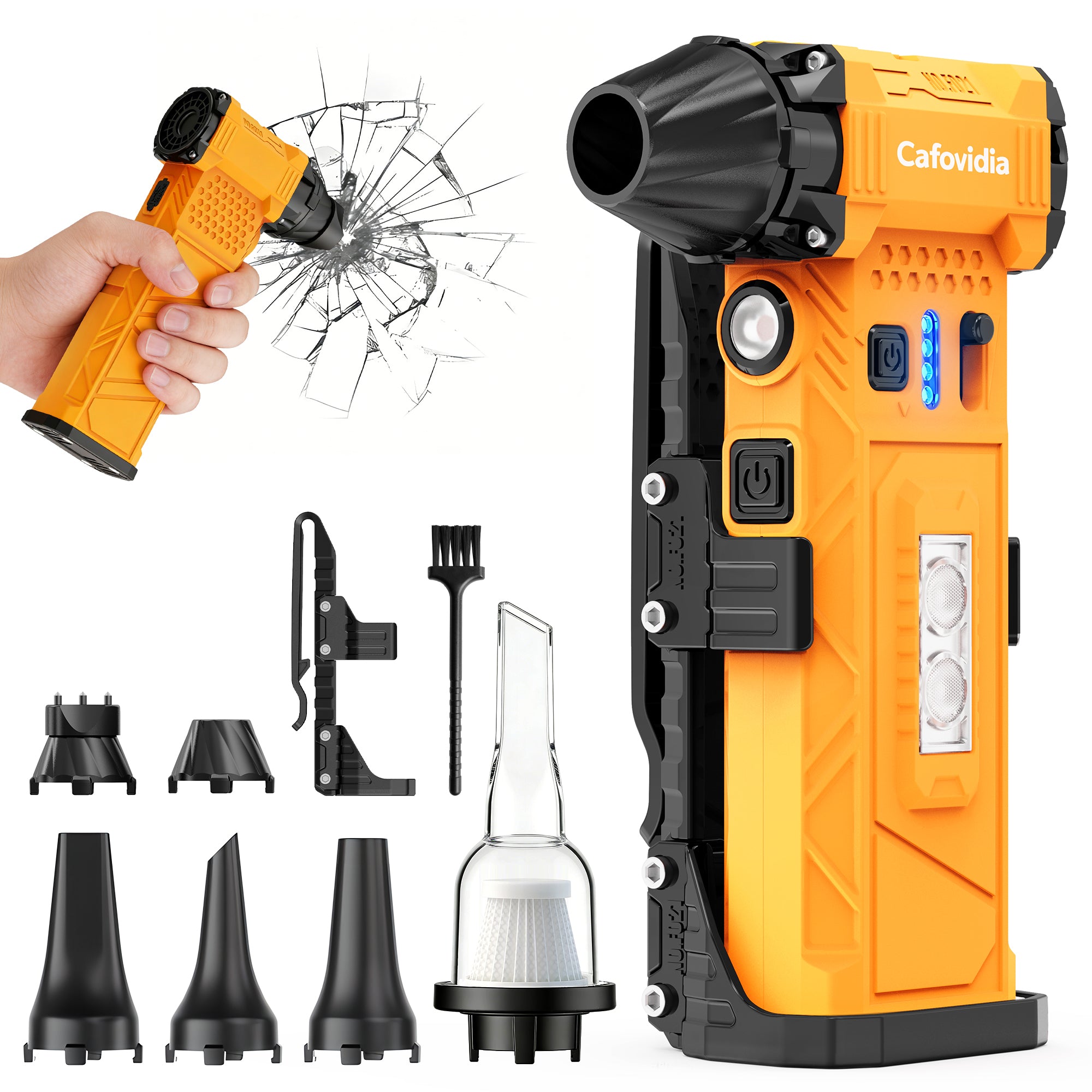 Cafovidia C8 Electric Air Duster & Vacuum 2-in-1, 180000RPM Brushless Motor, Rechargeable Compressed Air Duster with 8000mAh Battery, Stepless Speed Control, 7-Mode Light Mini Blower for PC, Car, Home, Outdoor