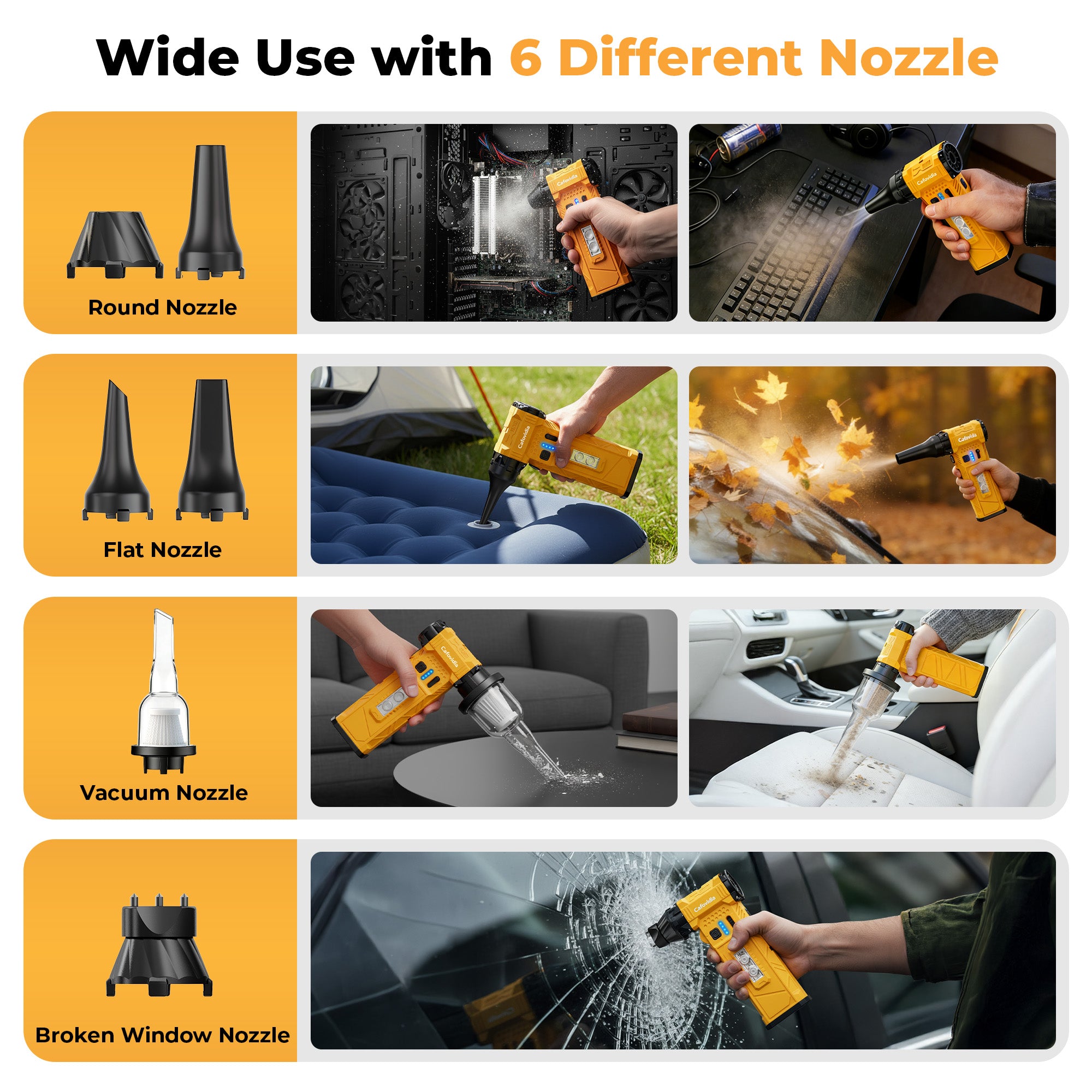 Cafovidia C8 Electric Air Duster & Vacuum 2-in-1, 180000RPM Brushless Motor, Rechargeable Compressed Air Duster with 8000mAh Battery, Stepless Speed Control, 7-Mode Light Mini Blower for PC, Car, Home, Outdoor