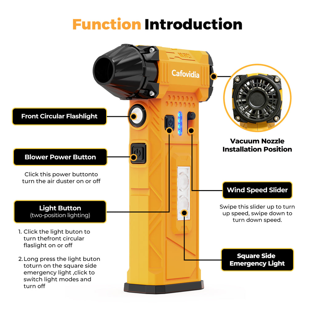 Cafovidia C8 Premium 2-in-1 Compressed Air Duster & Vacuum (180K RPM, 8000mAh)